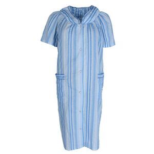 Elegant Emily Women's Plus Size Snap Front Striped Duster Gown